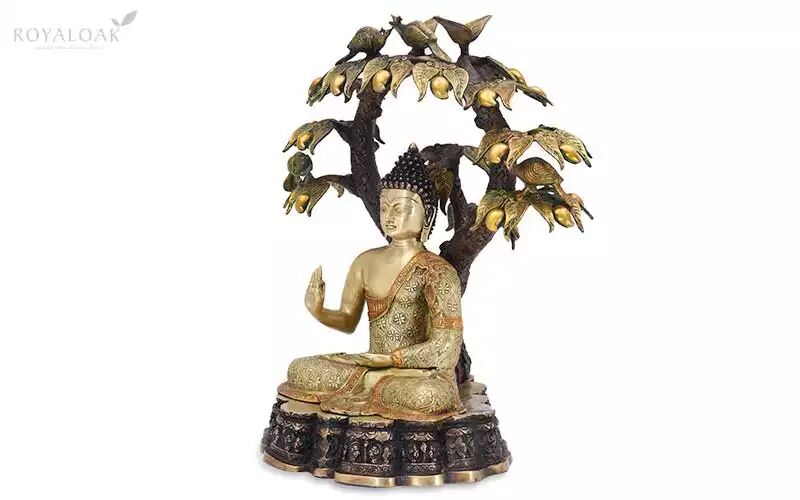 Royaloak Brass Buddha Under Tree