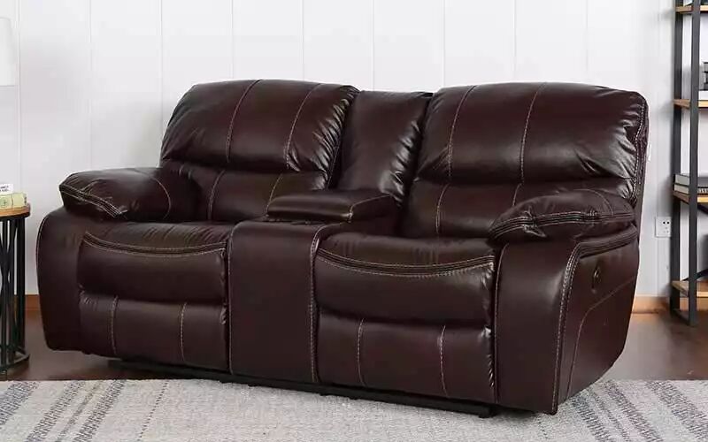 Electric Leatherette Recliner Sofa With Console