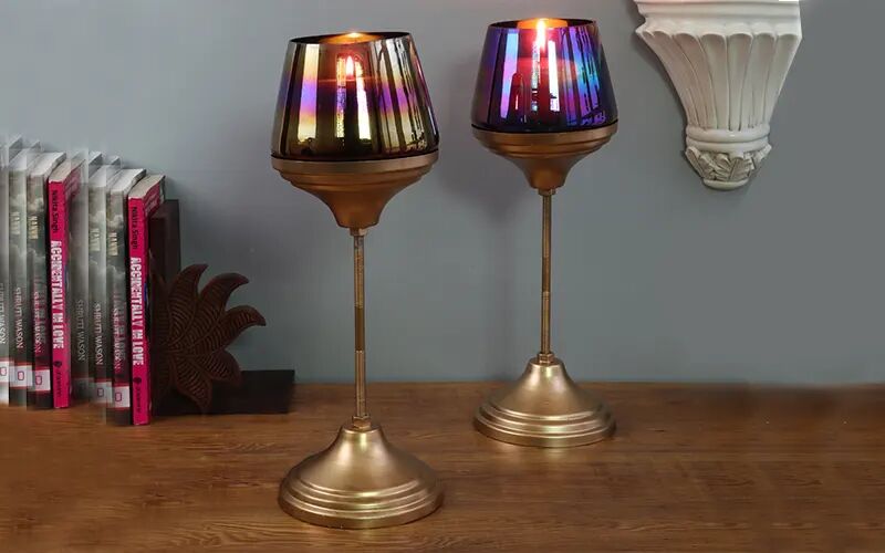 Glass Candle Holder With Stand, Color : Gold