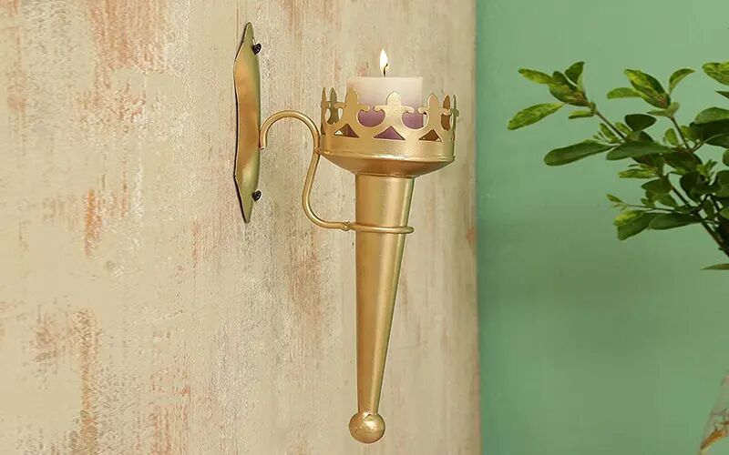 Vedas Exports Metal Mashaal Candle Holder, Color : Gold