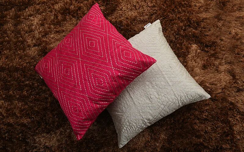 Polyester Embroidery Cushion Cover Set, Color : Fuschia-Beige