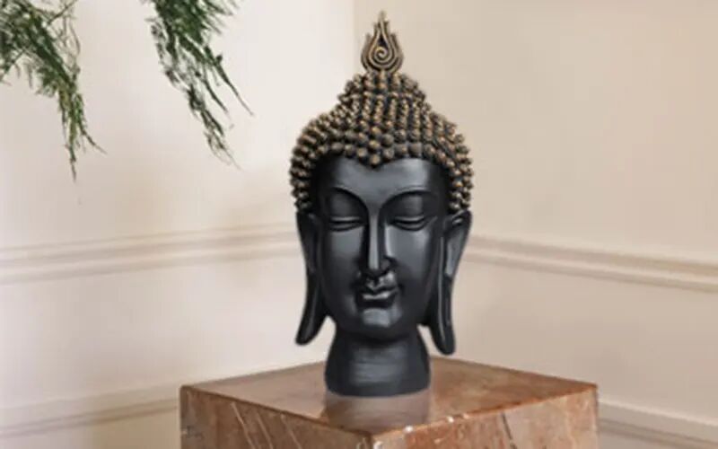 Royaloak Polyresin Buddha Head Figuruine, Color : Black Gold