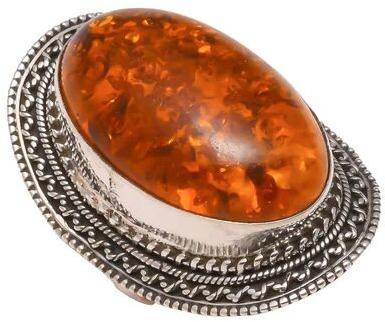 Fine gems Sterling Silver Amber Ring, Gender : Unisex
