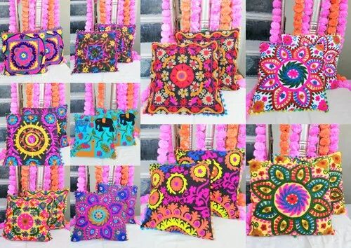 MEERA HANDICRAFTS Cotton Embroidered Cushion Cover, for HOME, HOTEL, SOFA, BED DECOR, Size : SQUARE