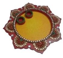 Wooden Pooja Thali, Color : Brown Yellow