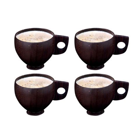 Round Handmade Coconut Shell Tea Cup Set, for Coffee, Color : Brown