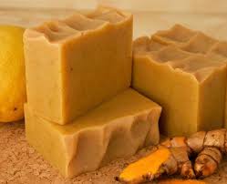 Yellow Solid Turmeric Soap Base, for Bathing, Packaging Type : Paper Box