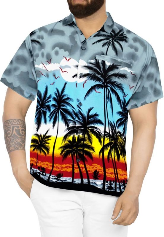 Printed Polyester Mens beach shirts, Size : XL, XXL, XXXL