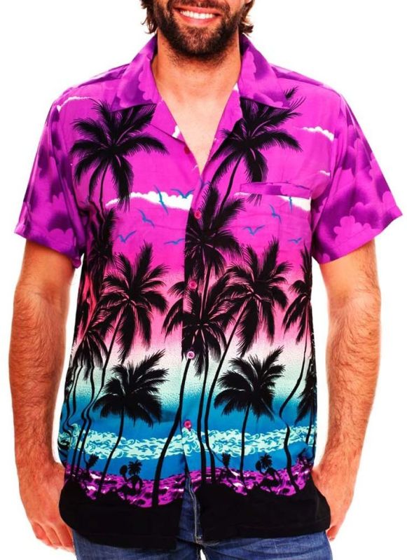 Half Sleeves Printed Polyester Mens Hawaiian shirt, Size : All size