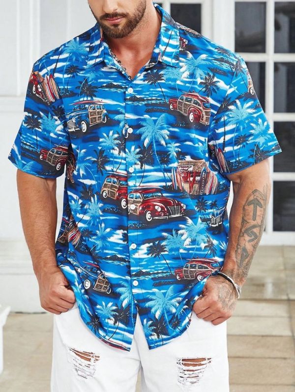 Printed Polyester men beach shirt, Size : XL, XXL, XXXL, 4xl 5xl