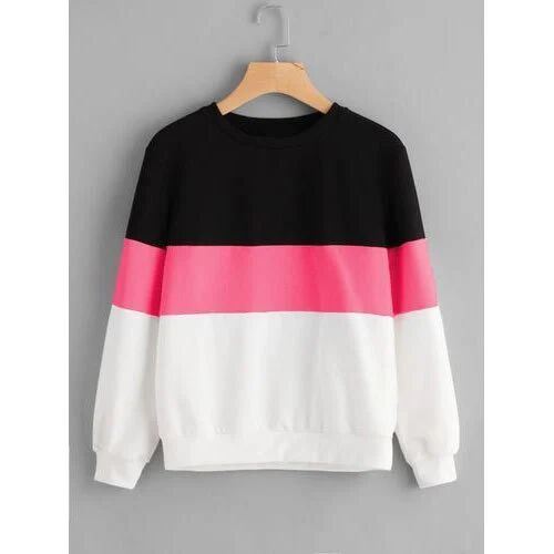 Multicolor Short Sleeve Plain Wool Ladies Sweatshirt, Size : M, XL