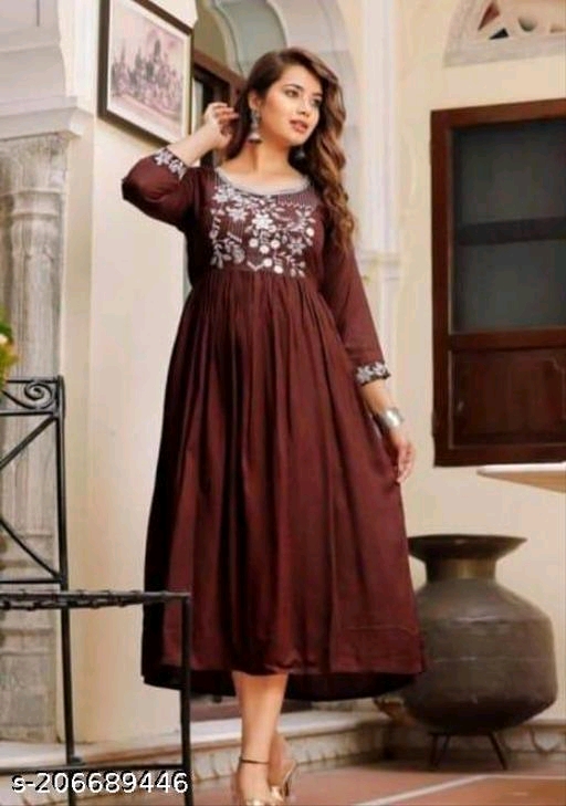 Ladies Brown Rayon Frock Style Kurti