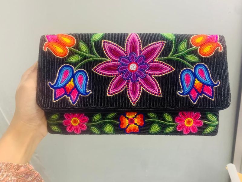 Multi Color Rectangle Floral Beaded Clutch, Size : Standard