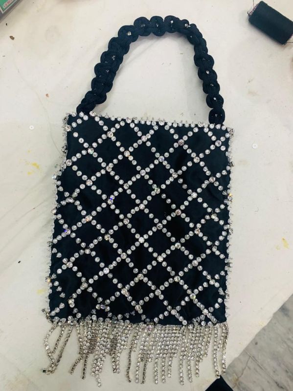 Black Beaded Nylon Swarovski Strass Bags, for Shopping Use, Style : Handled