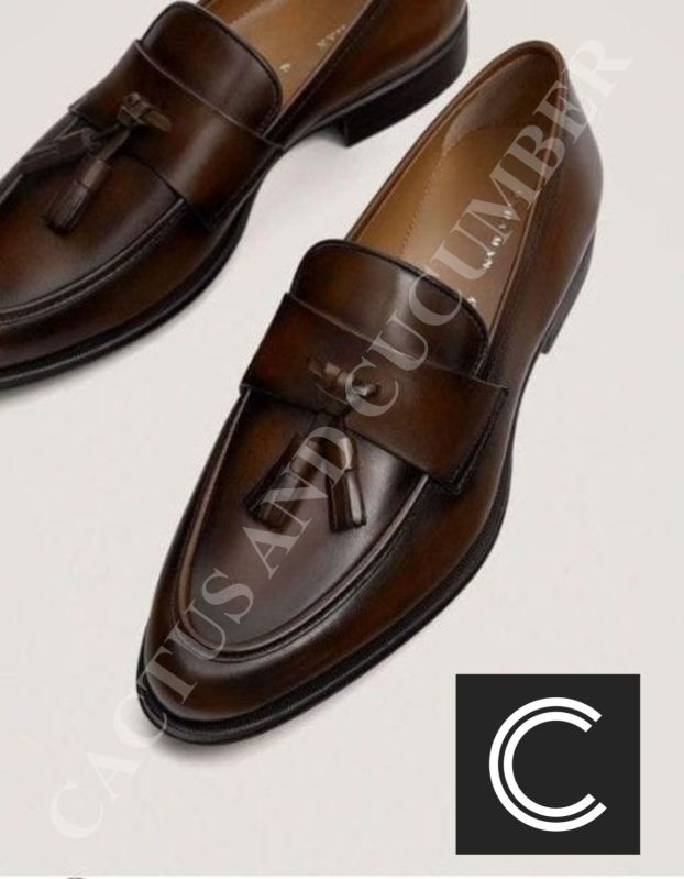Mens Brown Crust Leather Formal Loafers