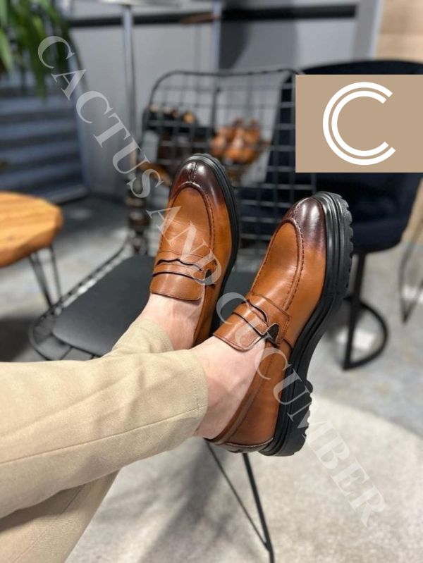 Mens High Sole Casual Leather Loafers