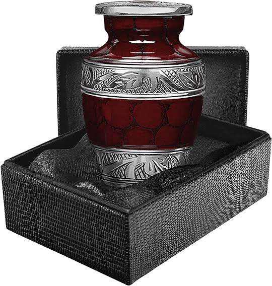 Maroon Round Polished RA-T1220 Aluminium Token Urn, for Cremation, Size : 5x5x7.7 Cm