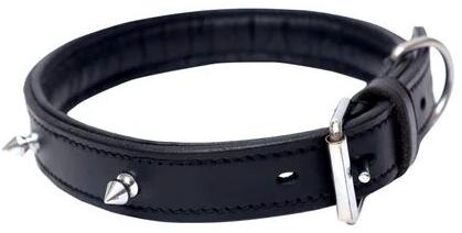 Spikes Black Leather Dog Collar