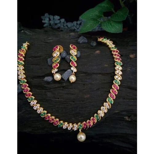 Gold Plated Agate Stone Necklace Set, Style : Antique