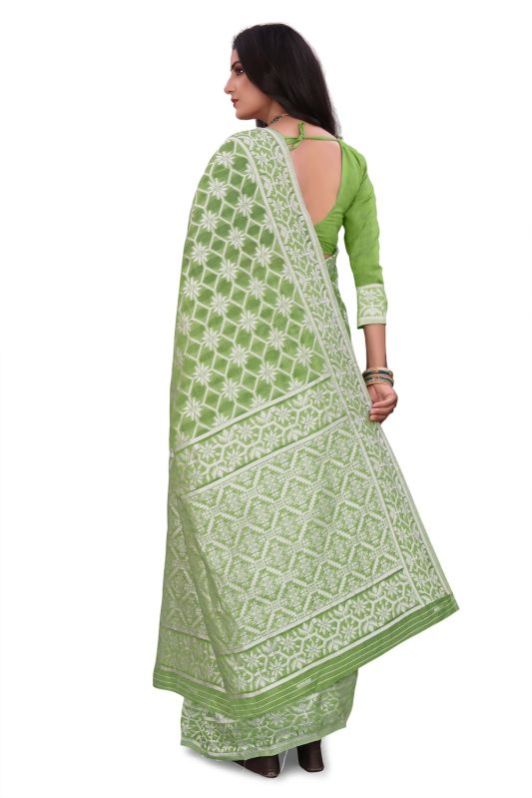 Green Cotton Weaving Saree