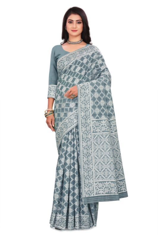 Grey Cotton Weaving Saree