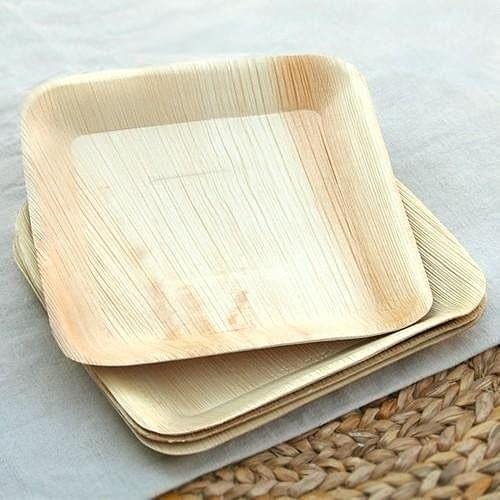Light Brown Areca Leaf Plates Square 8 Inch, for Serving Food, Size : 8inch.10inch