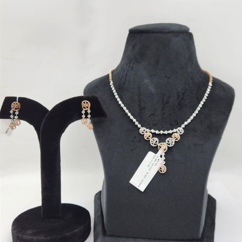 JCNC3 Ladies Gold Diamond Necklace Set, Packaging Type : Wooden Box