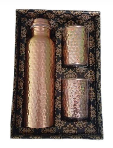 Hammered Copper Water Bottle Gift Set, Packaging Type : Box