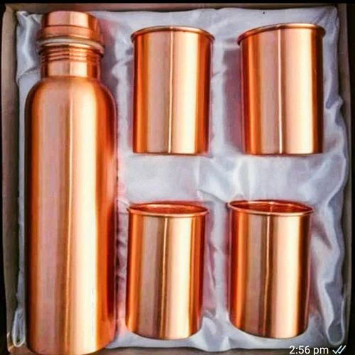 Round Plain Copper Water Bottle Gift Set, Cap Type : Screw Cap