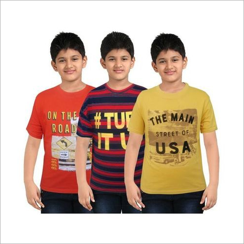 Boys Polyester Round Neck T-Shirts, Size : Standard