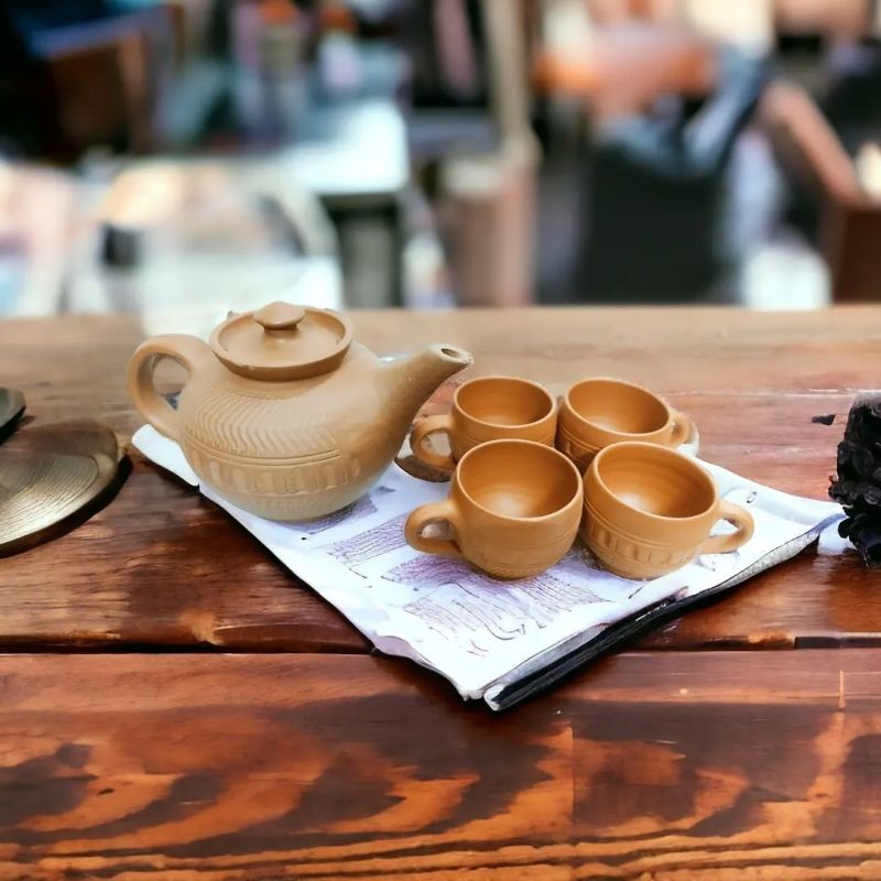 handcrafted terracotta kettle tea cup set