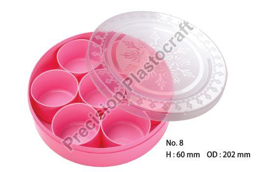 No. 8 Plastic Round Masala Box, for Spice Storage, Feature : Supreme Finish, Moisture Proof, Light Weight