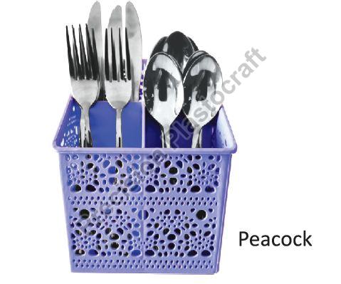 Purple Precision Plastocraft Square Peacock Plastic Cutlery Stand, for Kitchen