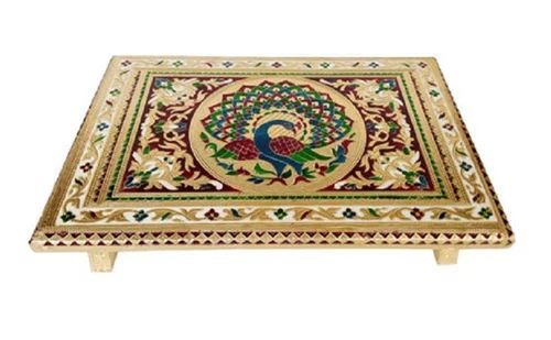 Multicolor Square 10x10 Inch Wood Oxidized Puja Chowki, for Worship, Feature : Attractive Pattern, Durable
