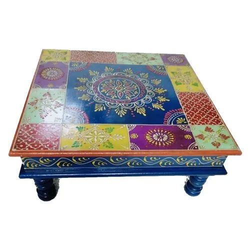 Square 5x5 Inch Meenakari Wooden Pooja Chowki, for Worship, Feature : Attractive Pattern, Durable