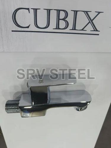 Silver Cubix Short Body Bib Cock, for Bathroom