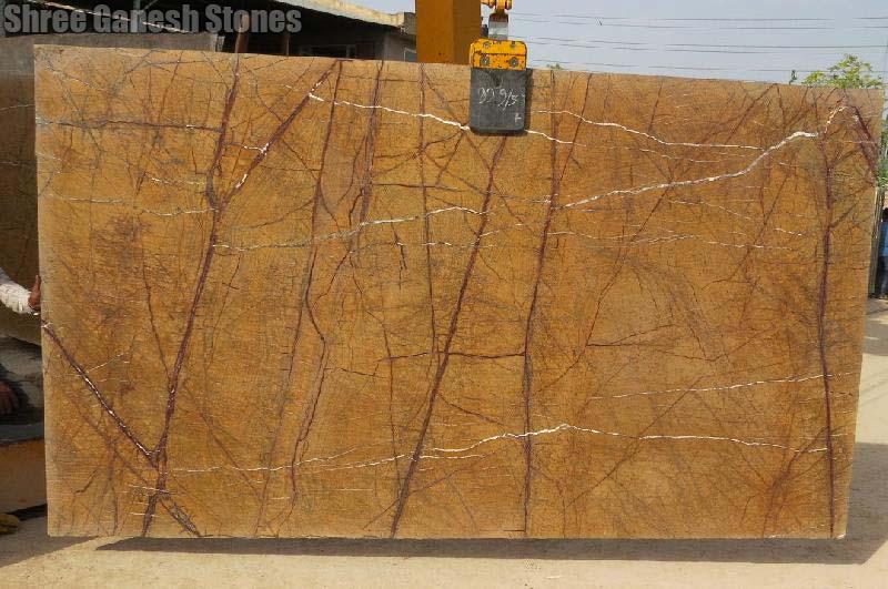Square Polished Rainforest Golden Marble, for Flooring Use, Statue, Pattern : Plain