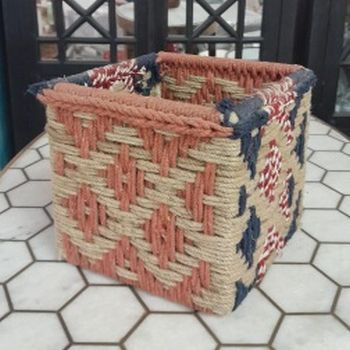 Square Handmade Rope Dustbin, for Waste Storage, Color : Multicolor