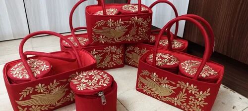 Embroidered Red Basket Set