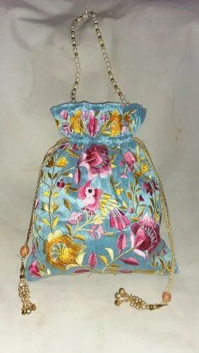 Silk Fancy Embroidery Potli Bag, Color : Multicolor