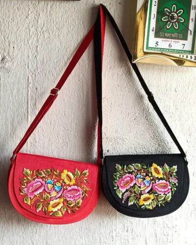 Poly Dupion Silk Multicolor Embroidered Sling Bag