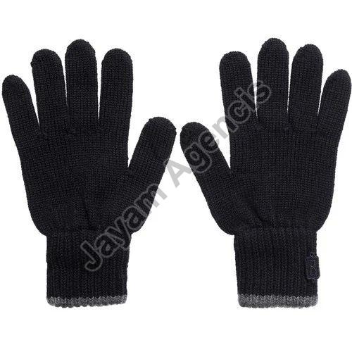 Plain Black Cotton Knitted Gloves, for Winter Wear, Feature : Soft, Smooth Texture, Skin Friendly