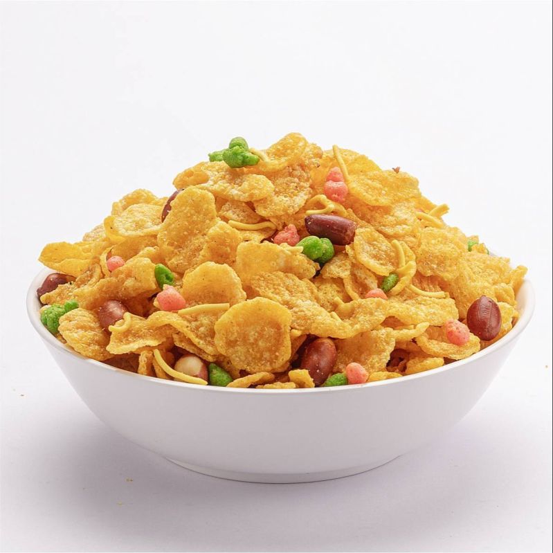 Yellow Cornflakes Mixture Namkeen, for Snacks, Home, Restaurant, Hotel, Style : Fried
