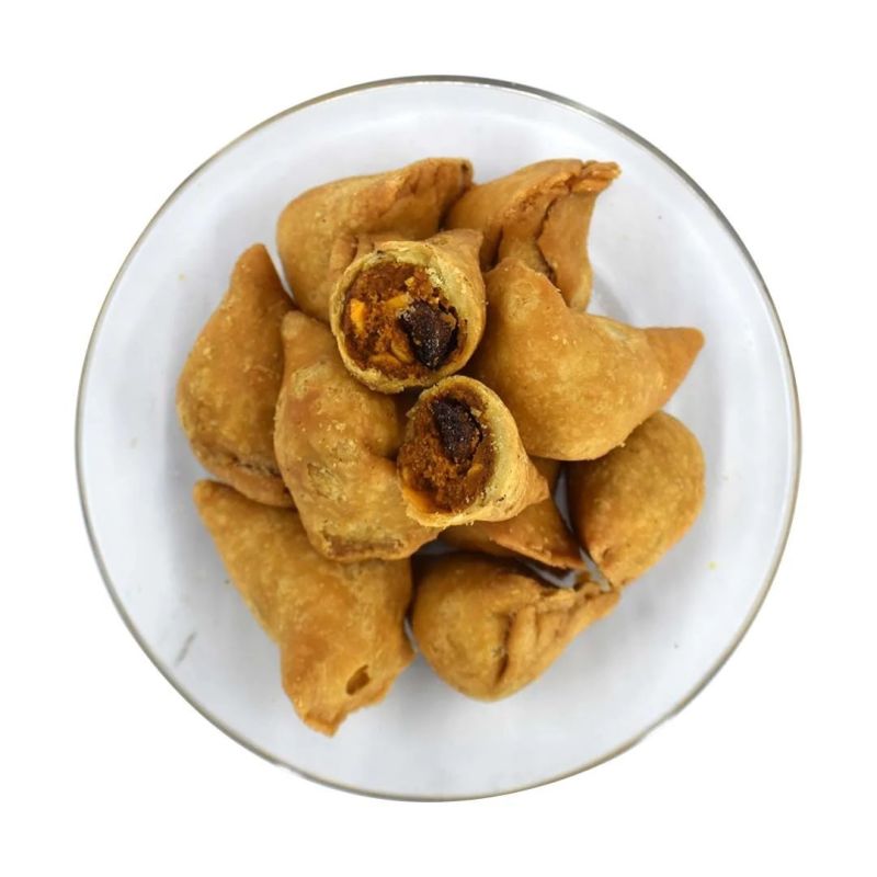 Yellow Dry Samosa Namkeen, for Snacks, Restaurant, Hotel, Style : Fried