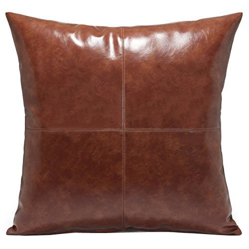 Brown Square Plain Leather Cushion, For Sofa, Chairs, Size : 16x16 Inch