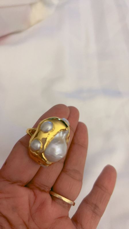 Brass Baroque Pearl Ring, Size : All Sizes