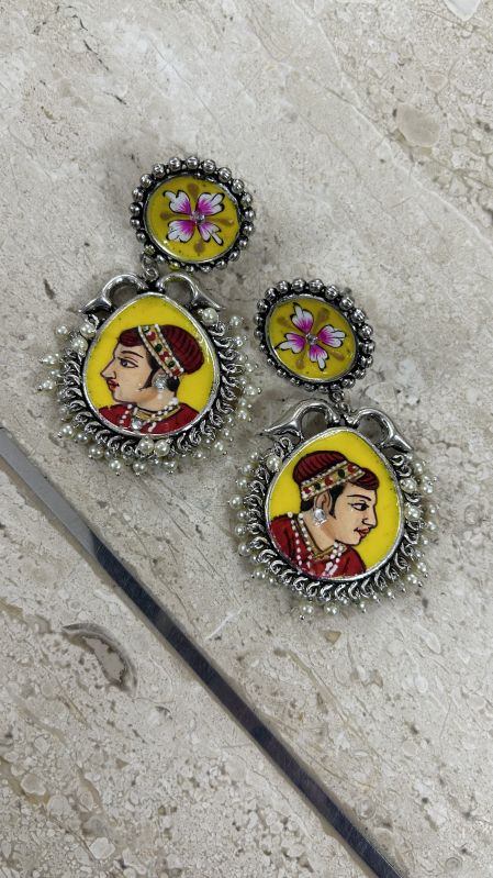 Printed Polished Brass Raja Rani Earring Set, Packaging Type : Plastic Box