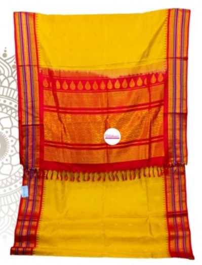 Ladies Red & Yellow Gadwal Sarees, Speciality : Easy Wash