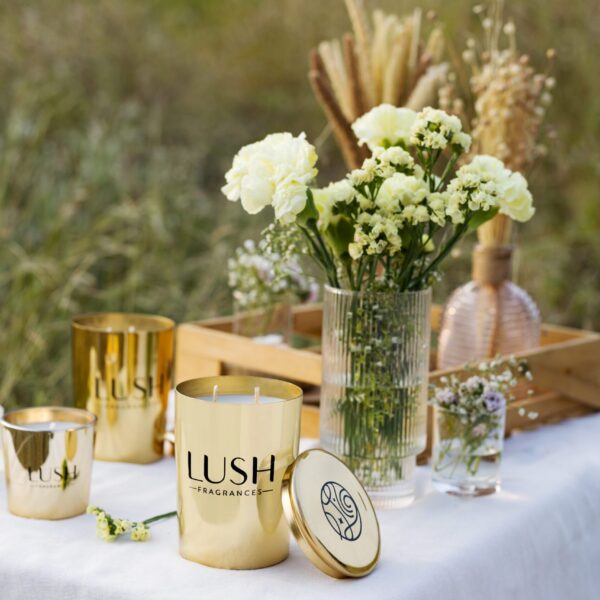 Lush Fragrances Pillar Highest Grade Soy Wax Luxe Moments Scented Candles, for Decoration, Technics : Handmade