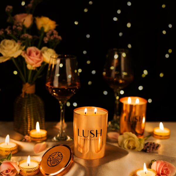 Lush Fragrances Pillar Highest Grade Soy Wax Sparkly Night Scented Candles, for Decoration, Packaging Type : Jar